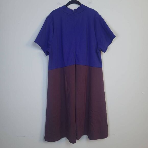 Eloquii Womens Plus Size 24 Midi Shift Dress Maroon Blue Colorblock Short Sleeve - Picture 2 of 6